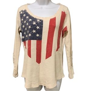 Women's Farm Girl American Flag Top with Lace  Details Long Sleeve Small